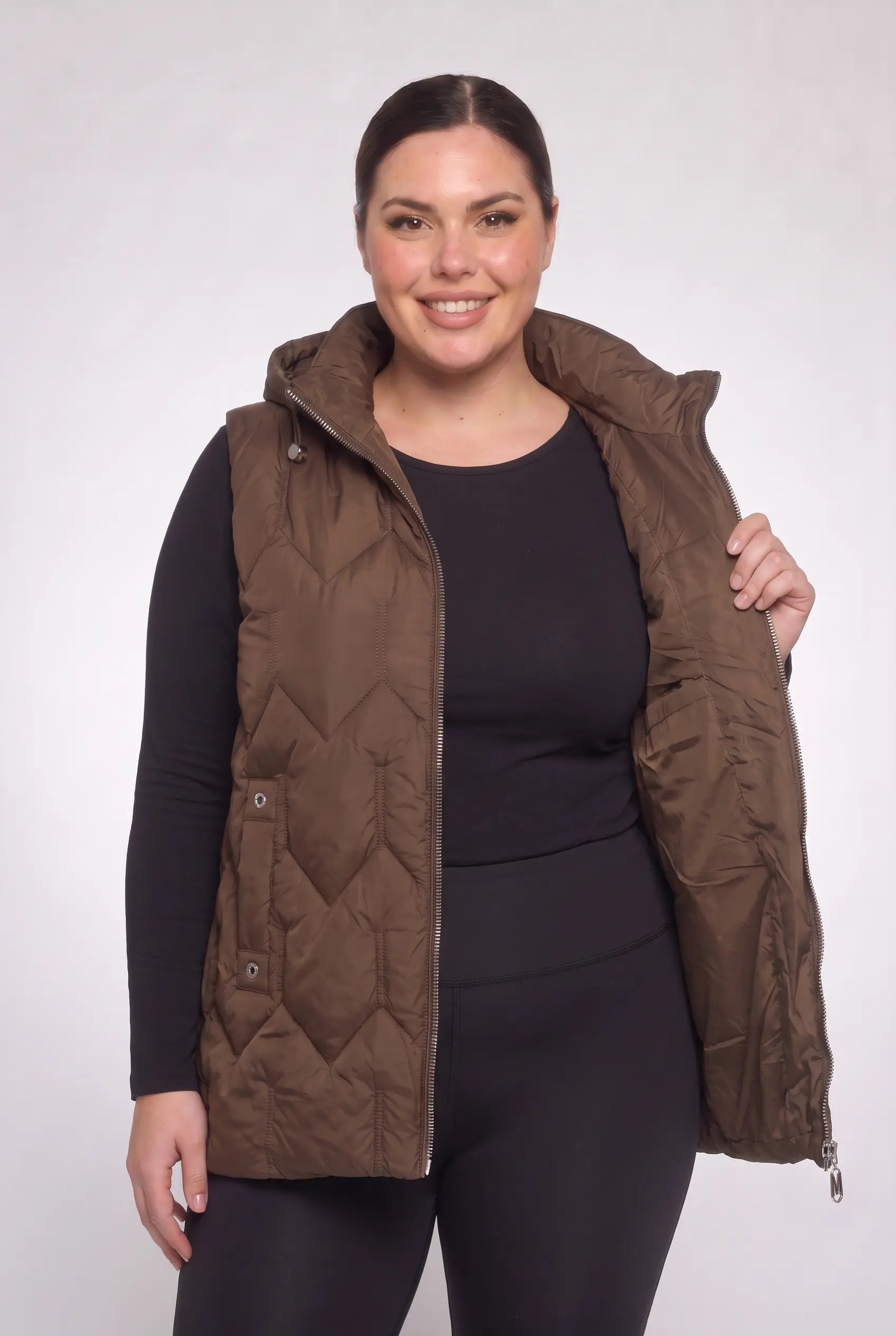 Kamizelka bezrękawnik pikowany z kapturem plus size 3XL-7XL