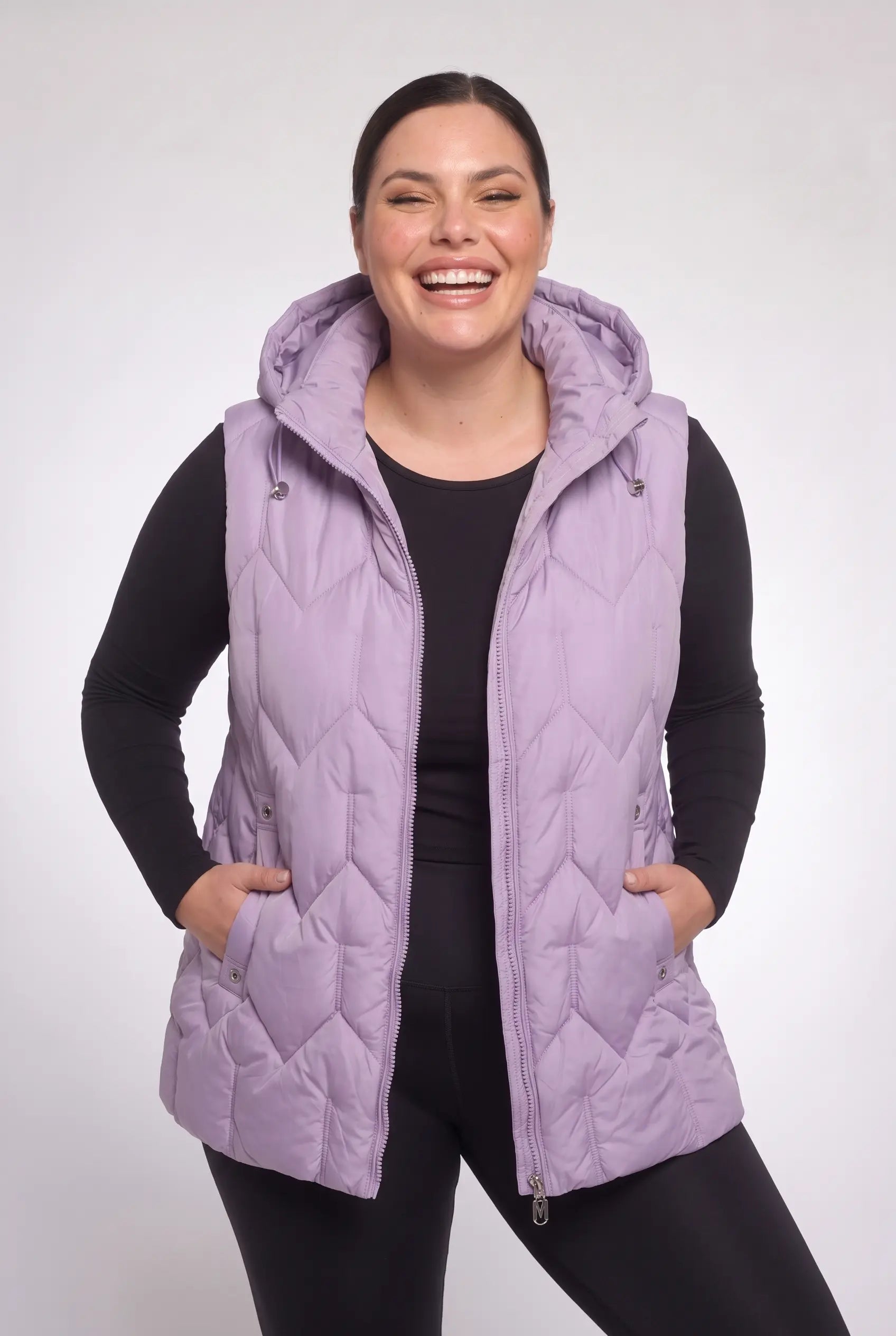 Kamizelka bezrękawnik pikowany z kapturem plus size 3XL-7XL