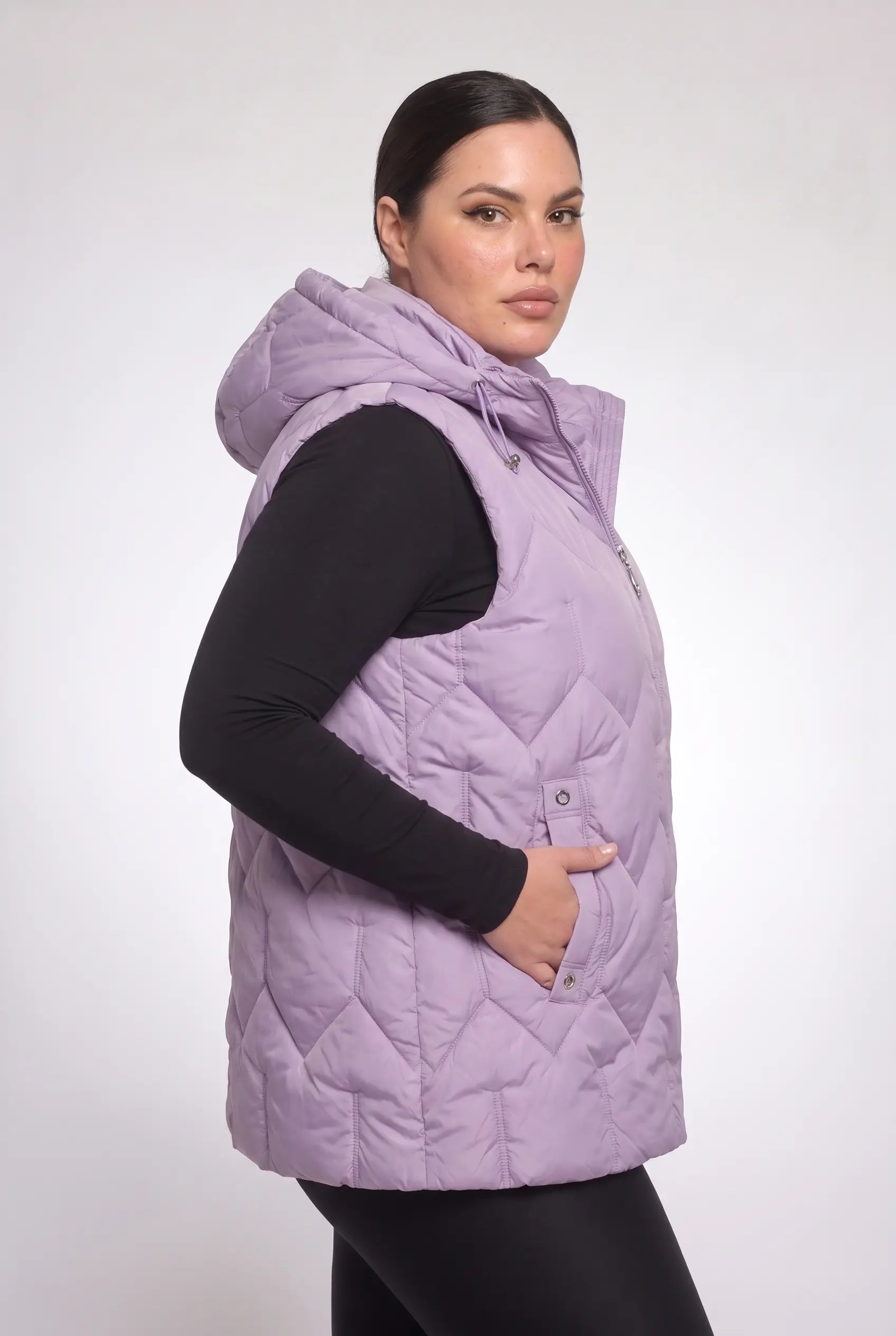 Kamizelka bezrękawnik pikowany z kapturem plus size 3XL-7XL