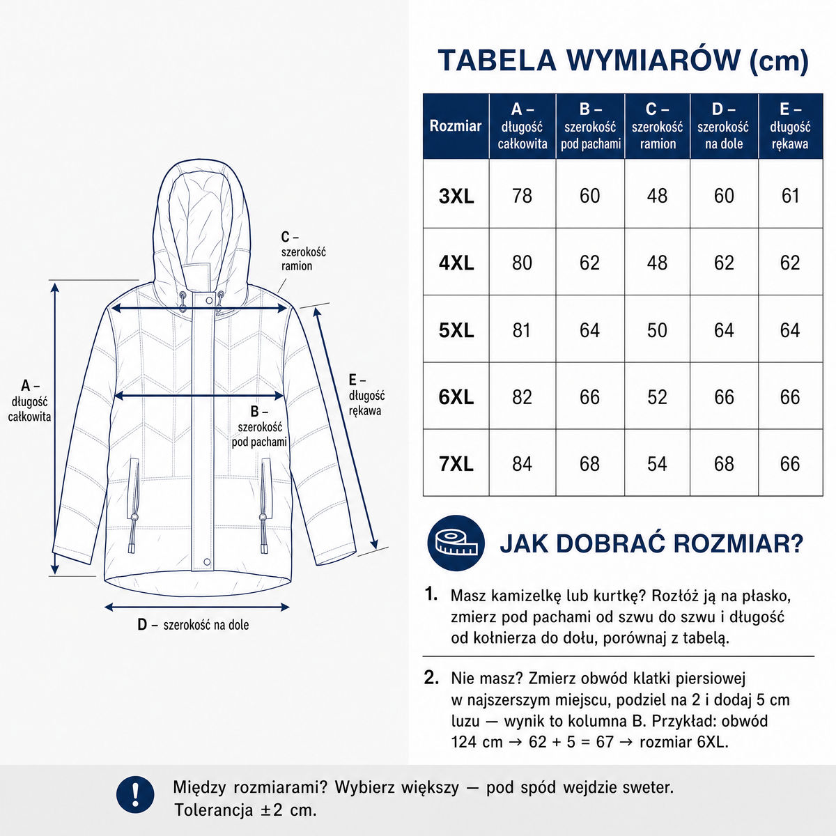 Kurtka damska pikowana odpinany kaptur plus size 3XL-7XL