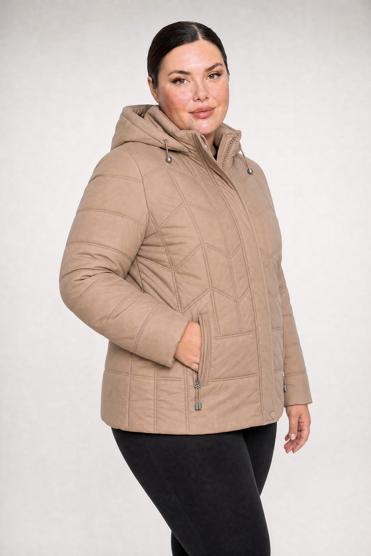 Kurtka damska pikowana odpinany kaptur plus size 3XL-7XL