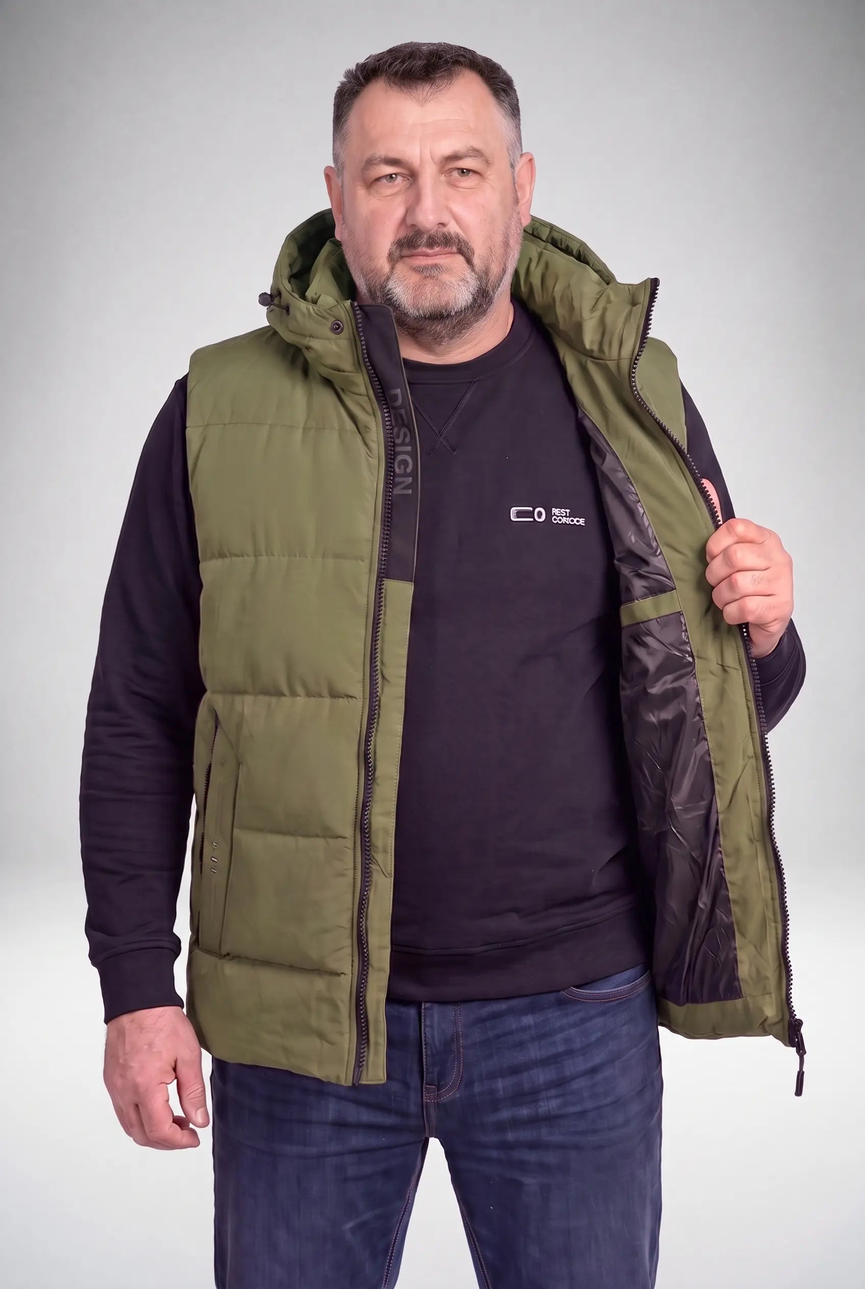 Kamizelka Męska Zimowa Pikowana Bezrękawnik Odpinany Kaptur 2XL-6XL