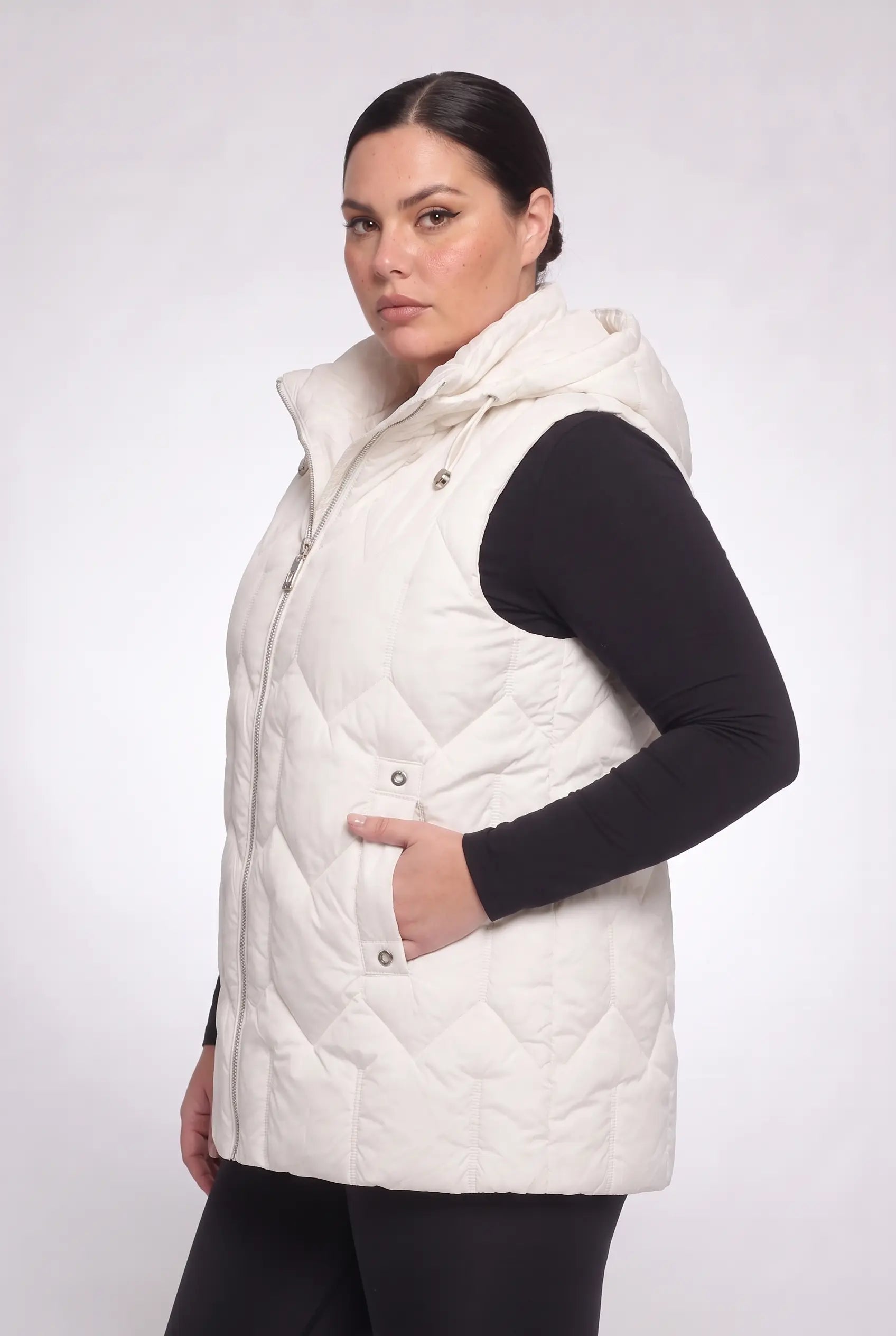 Kamizelka bezrękawnik pikowany z kapturem plus size 3XL-7XL