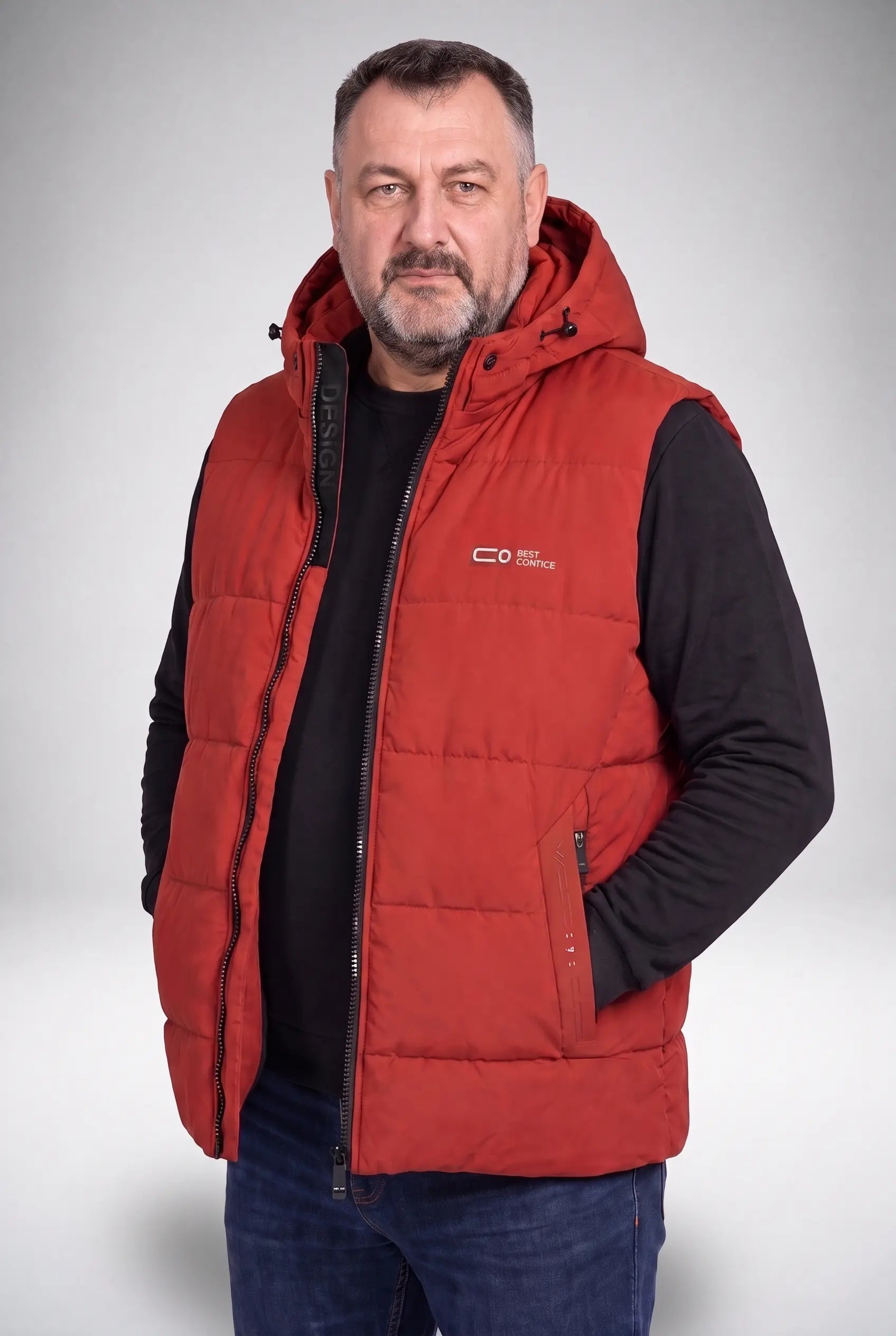 Kamizelka Męska Zimowa Pikowana Bezrękawnik Odpinany Kaptur 2XL-6XL