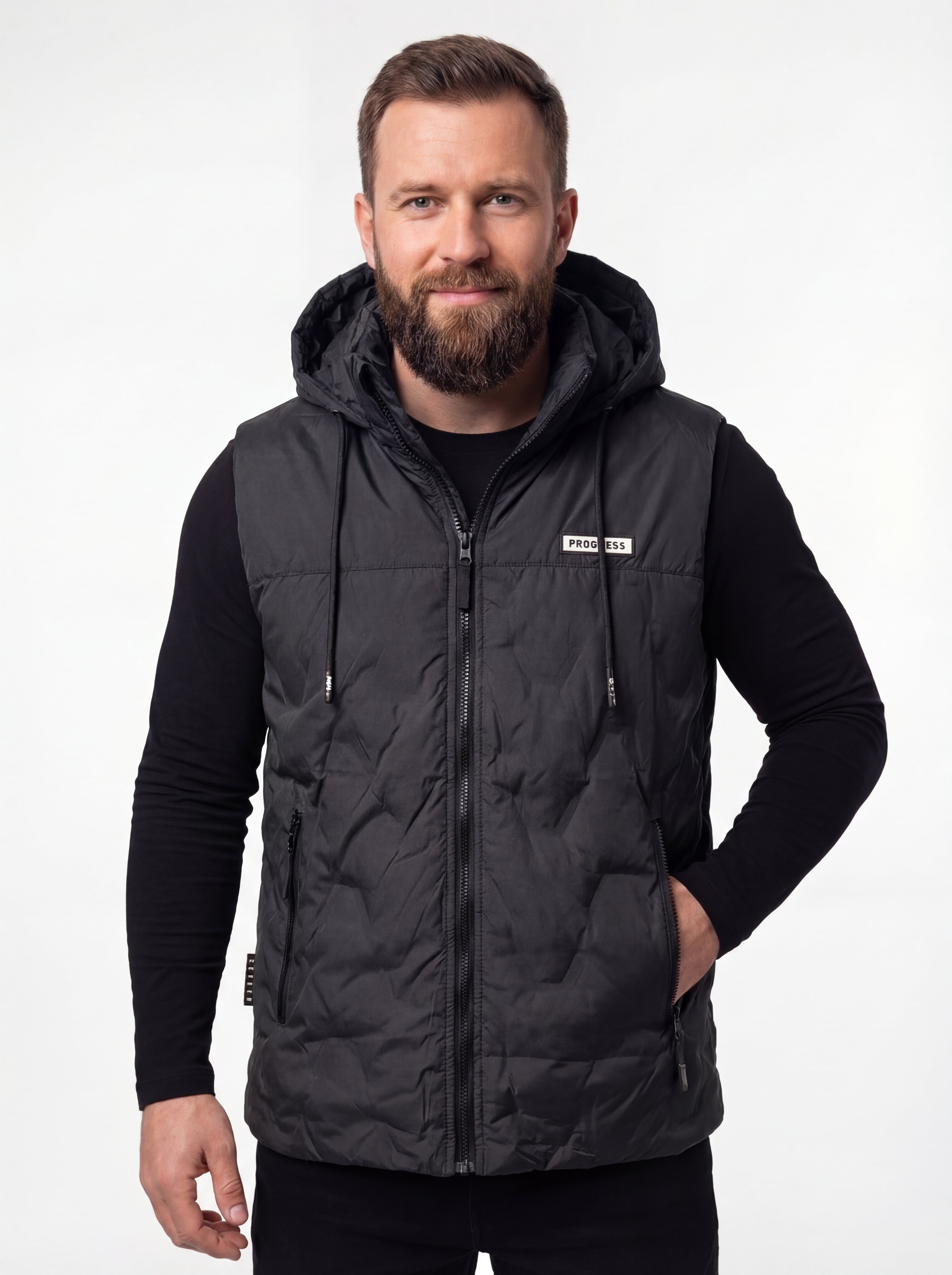 Męski bezrękawnik pikowany z kapturem kamizelka sportowa M-3XL