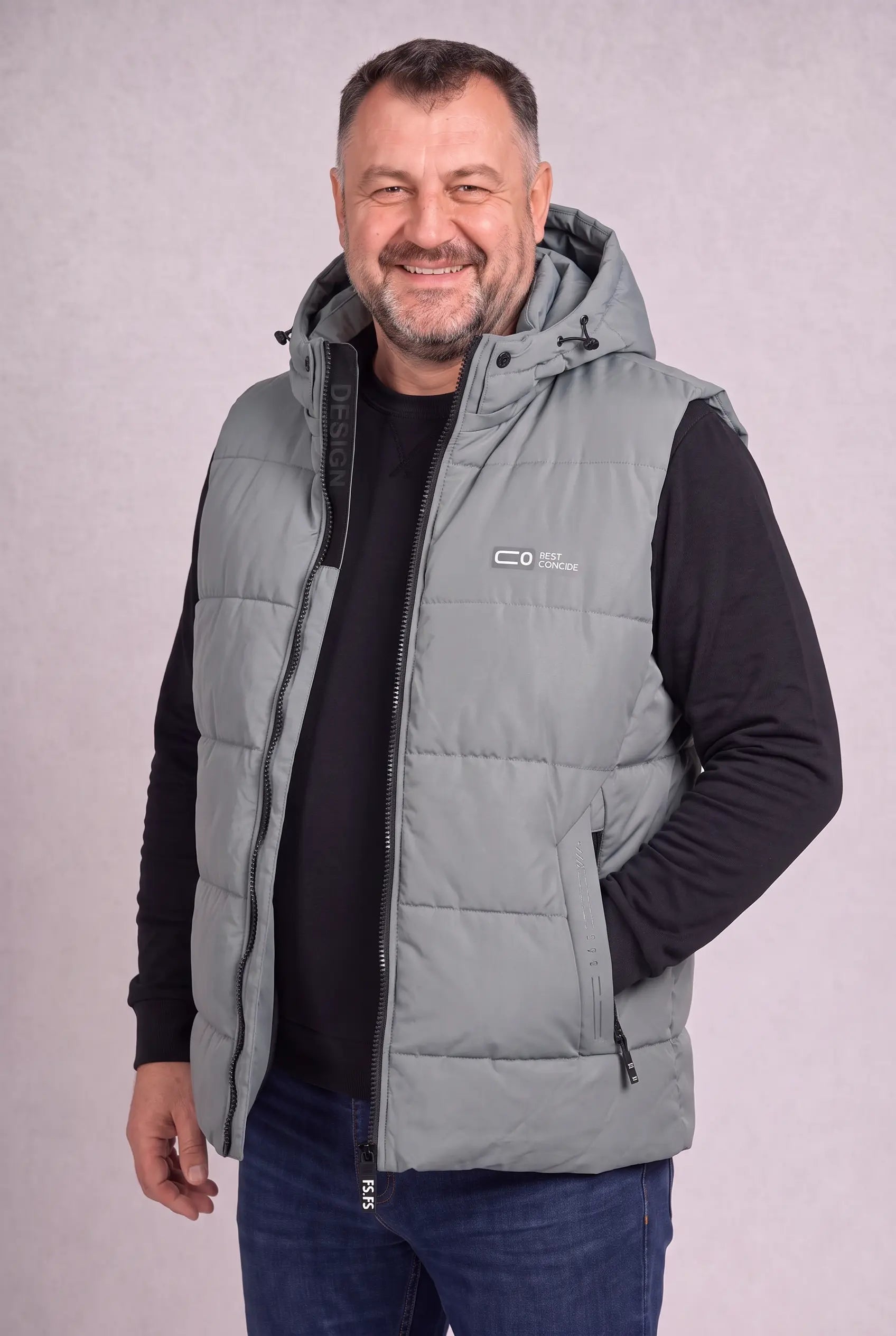 Kamizelka Męska Zimowa Pikowana Bezrękawnik Odpinany Kaptur 2XL-6XL