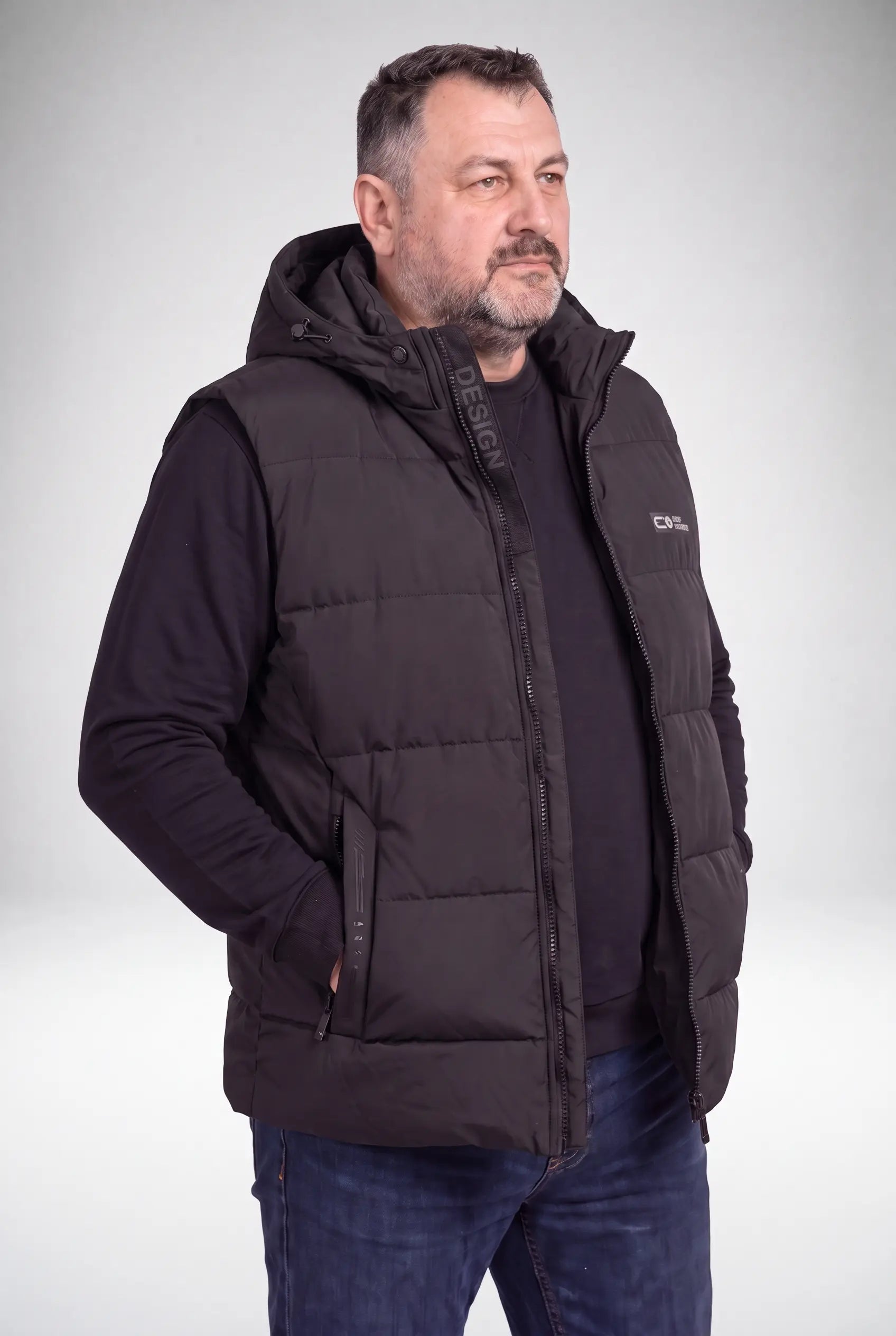 Kamizelka Męska Zimowa Pikowana Bezrękawnik Odpinany Kaptur 2XL-6XL