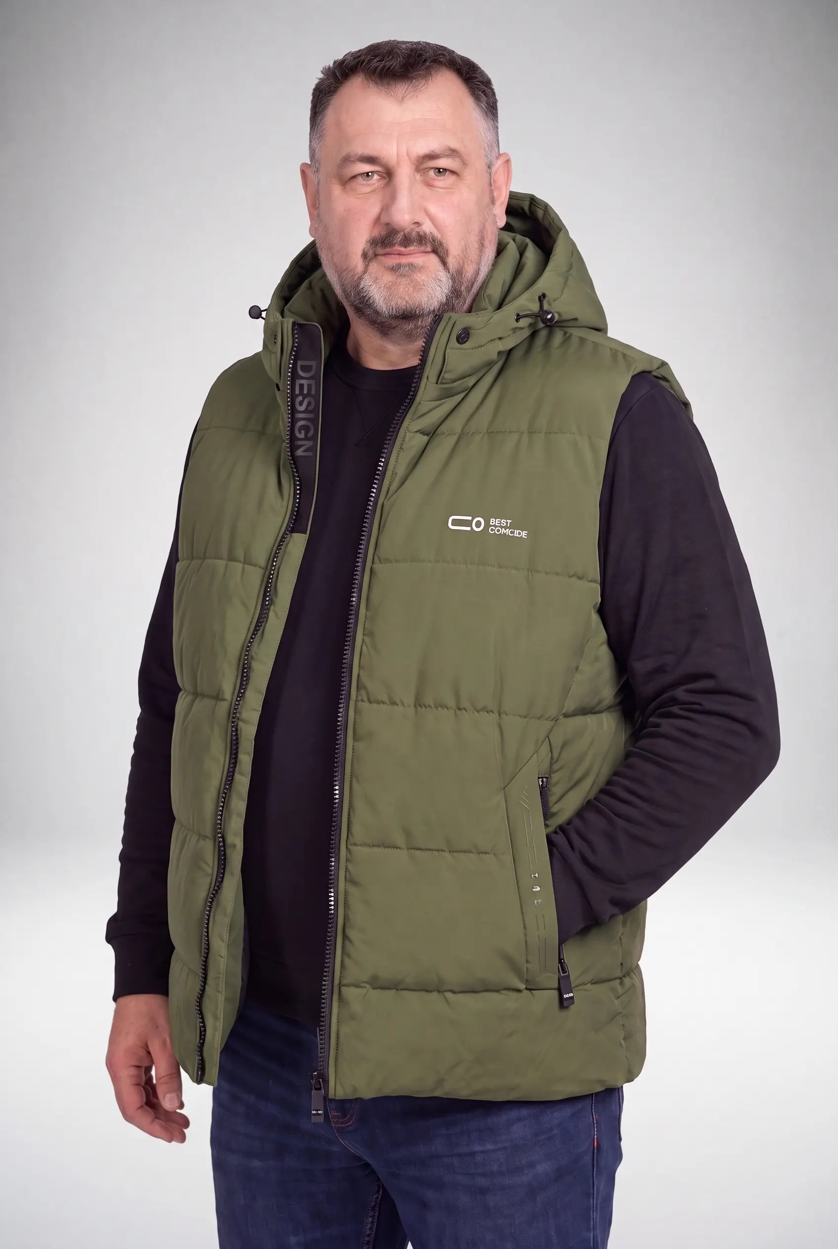 Kamizelka Męska Zimowa Pikowana Bezrękawnik Odpinany Kaptur 2XL-6XL
