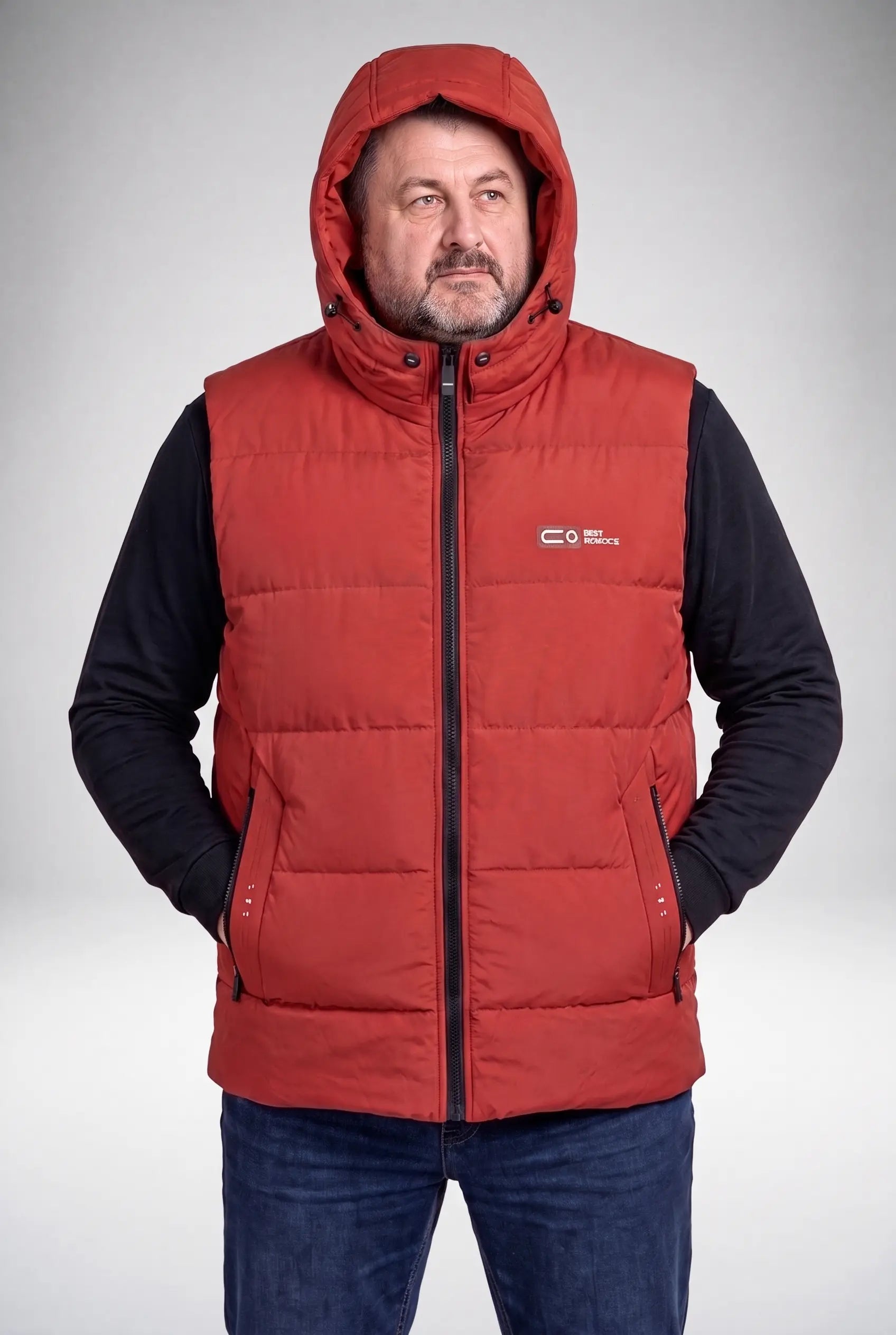 Kamizelka Męska Zimowa Pikowana Bezrękawnik Odpinany Kaptur 2XL-6XL