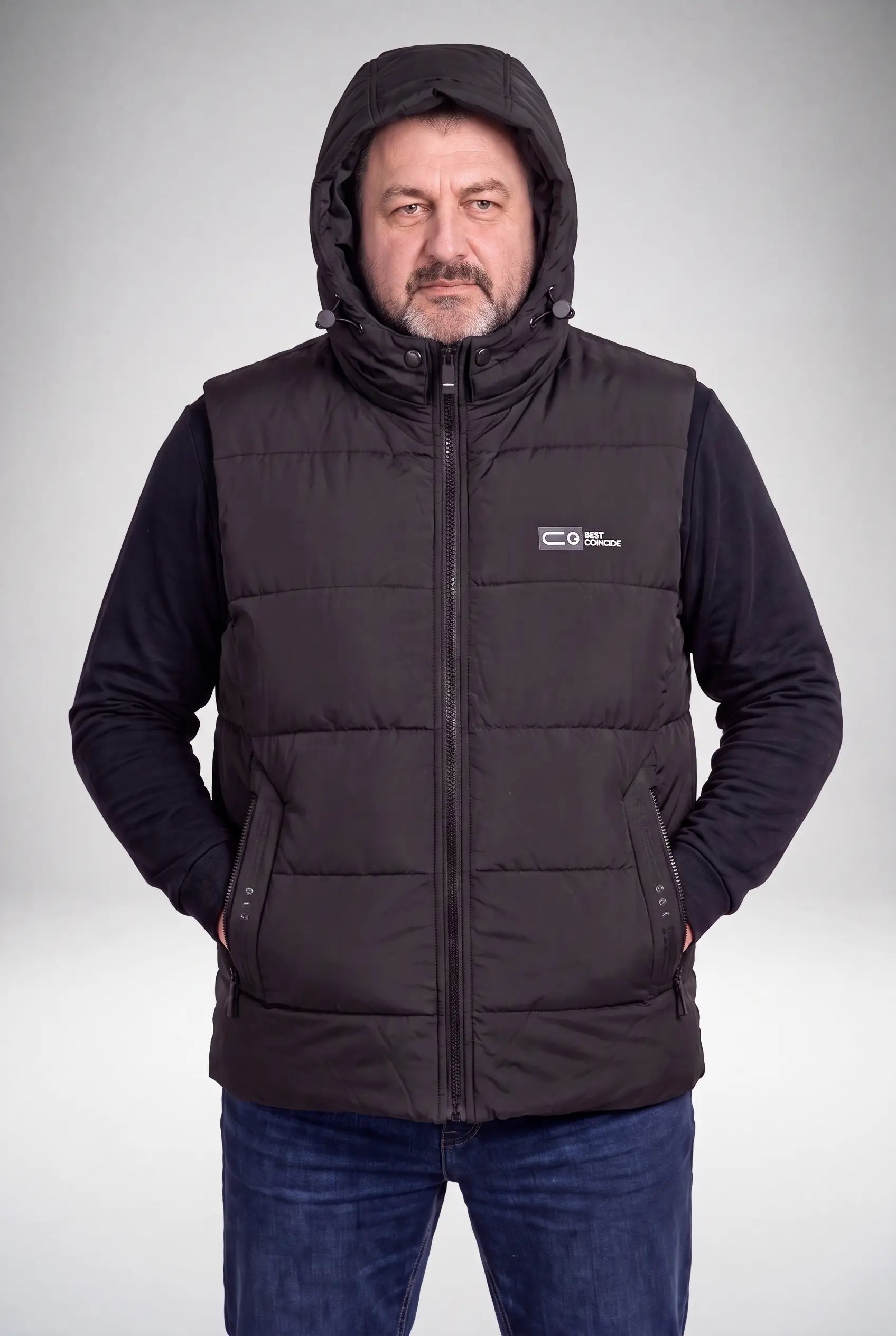 Kamizelka Męska Zimowa Pikowana Bezrękawnik Odpinany Kaptur 2XL-6XL