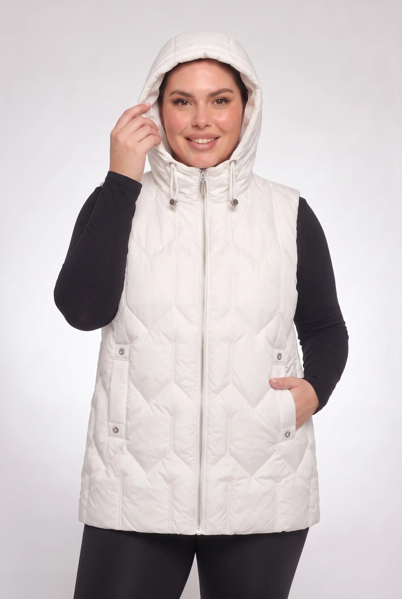 Kamizelka bezrękawnik pikowany z kapturem plus size 3XL-7XL