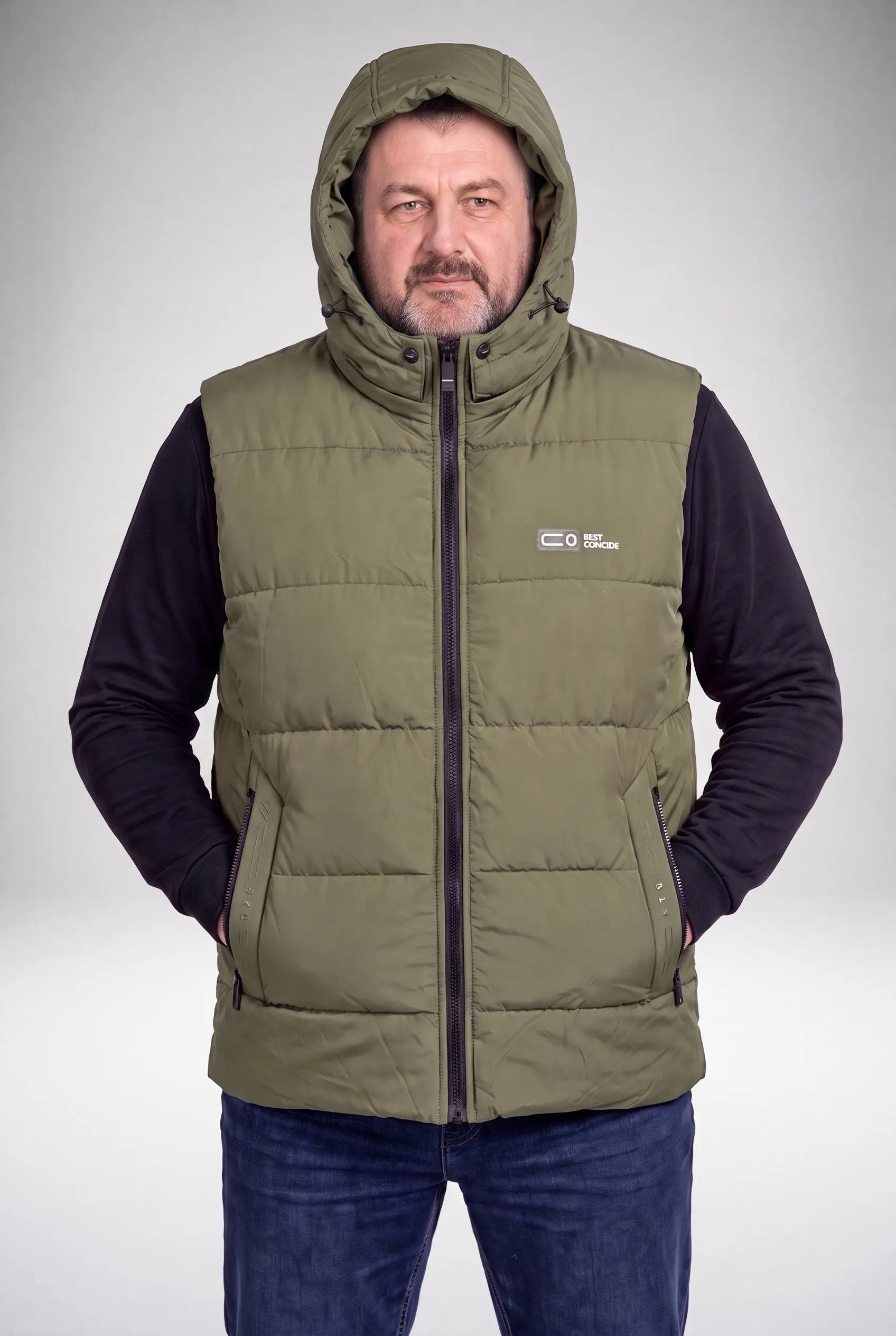Kamizelka Męska Zimowa Pikowana Bezrękawnik Odpinany Kaptur 2XL-6XL