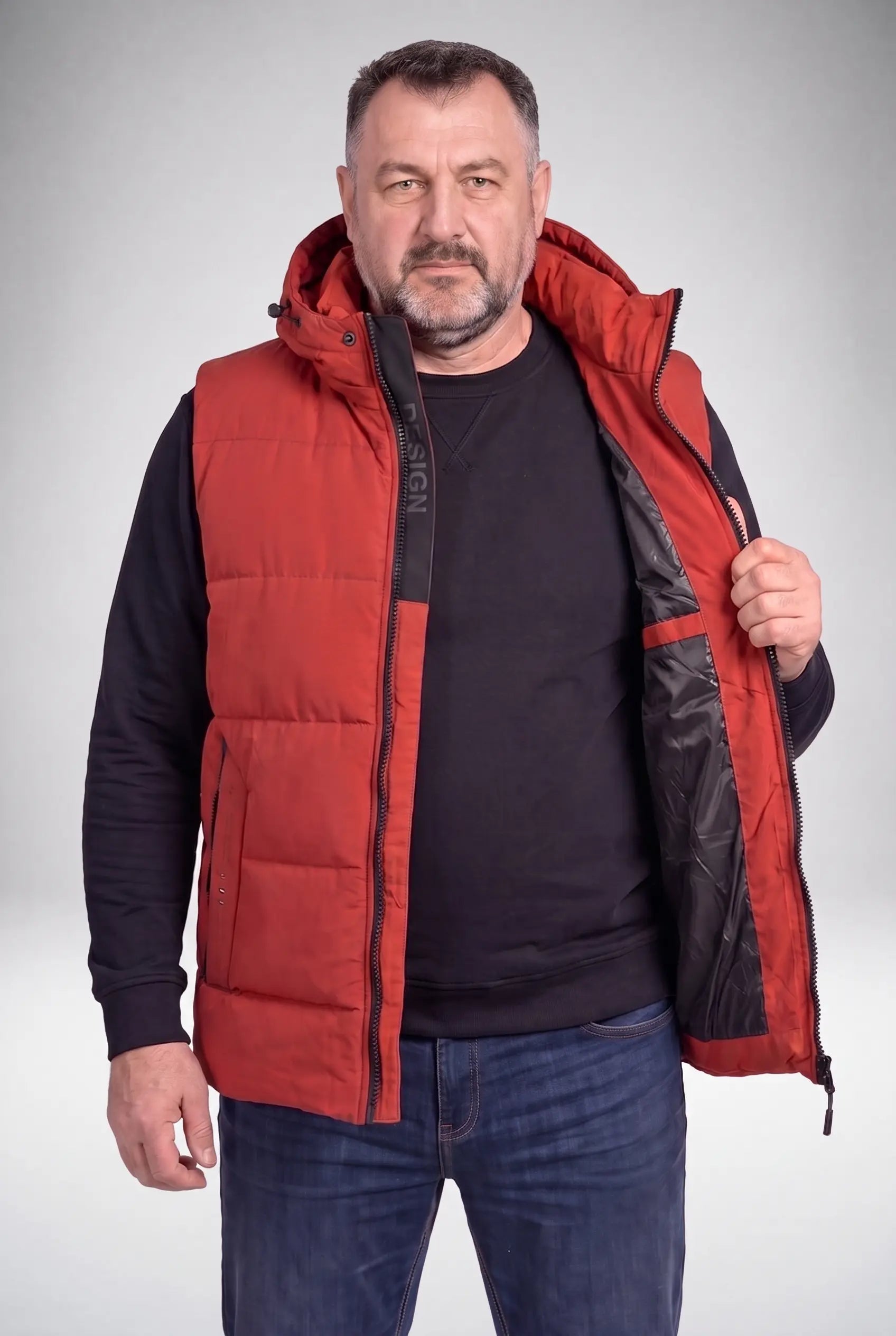 Kamizelka Męska Zimowa Pikowana Bezrękawnik Odpinany Kaptur 2XL-6XL