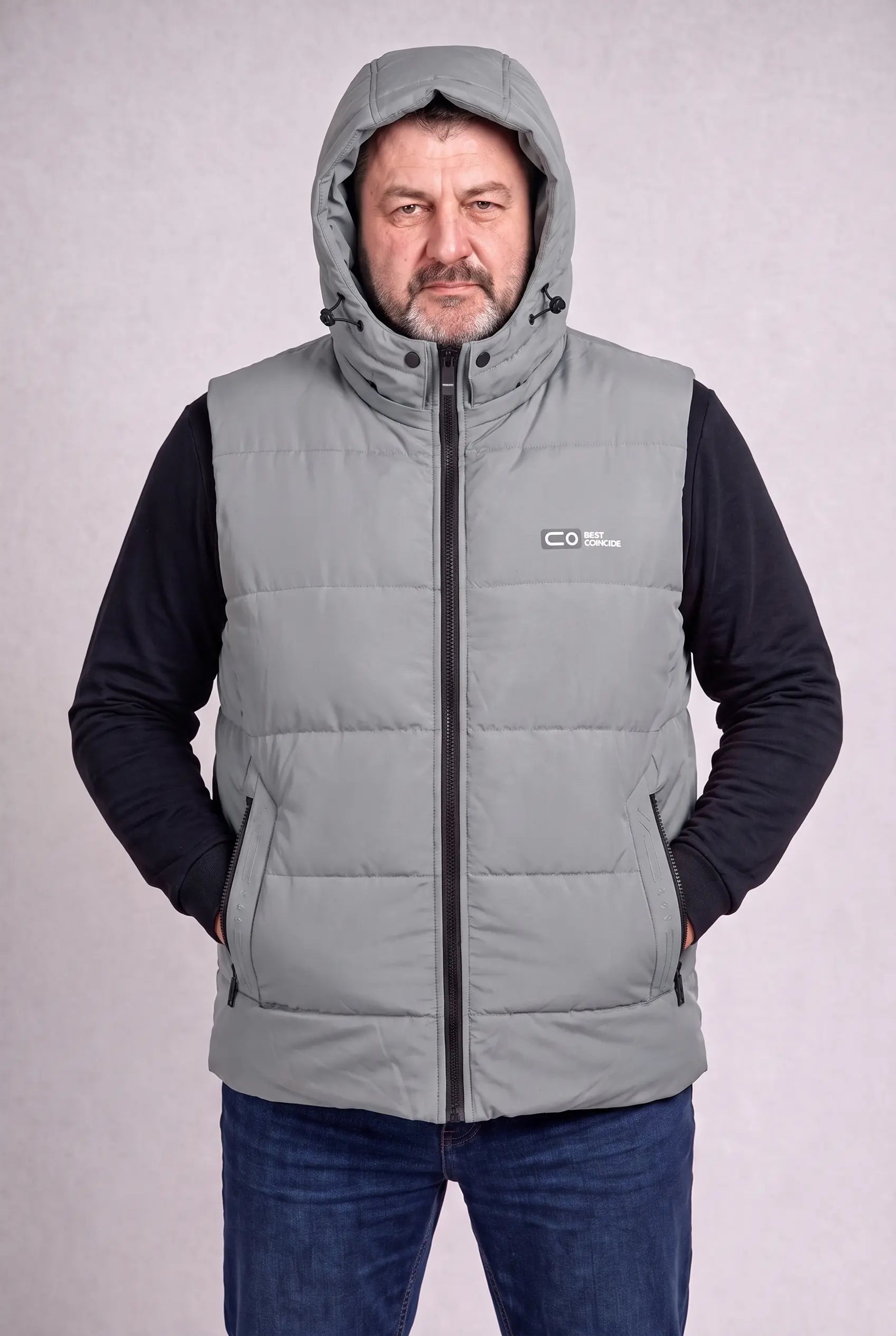 Kamizelka Męska Zimowa Pikowana Bezrękawnik Odpinany Kaptur 2XL-6XL