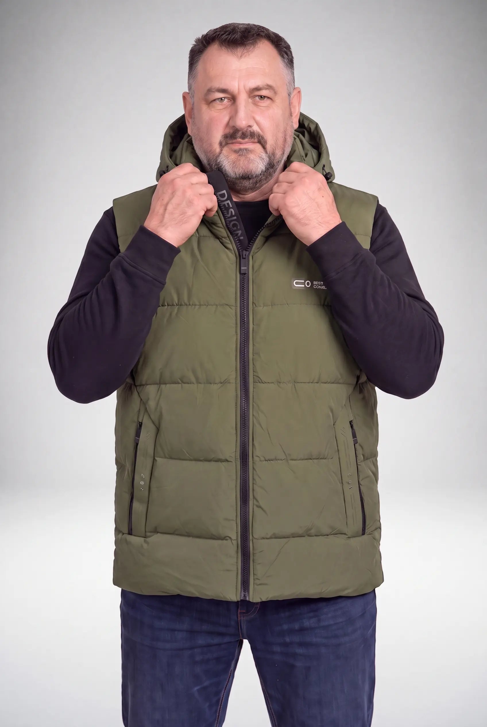 Kamizelka Męska Zimowa Pikowana Bezrękawnik Odpinany Kaptur 2XL-6XL