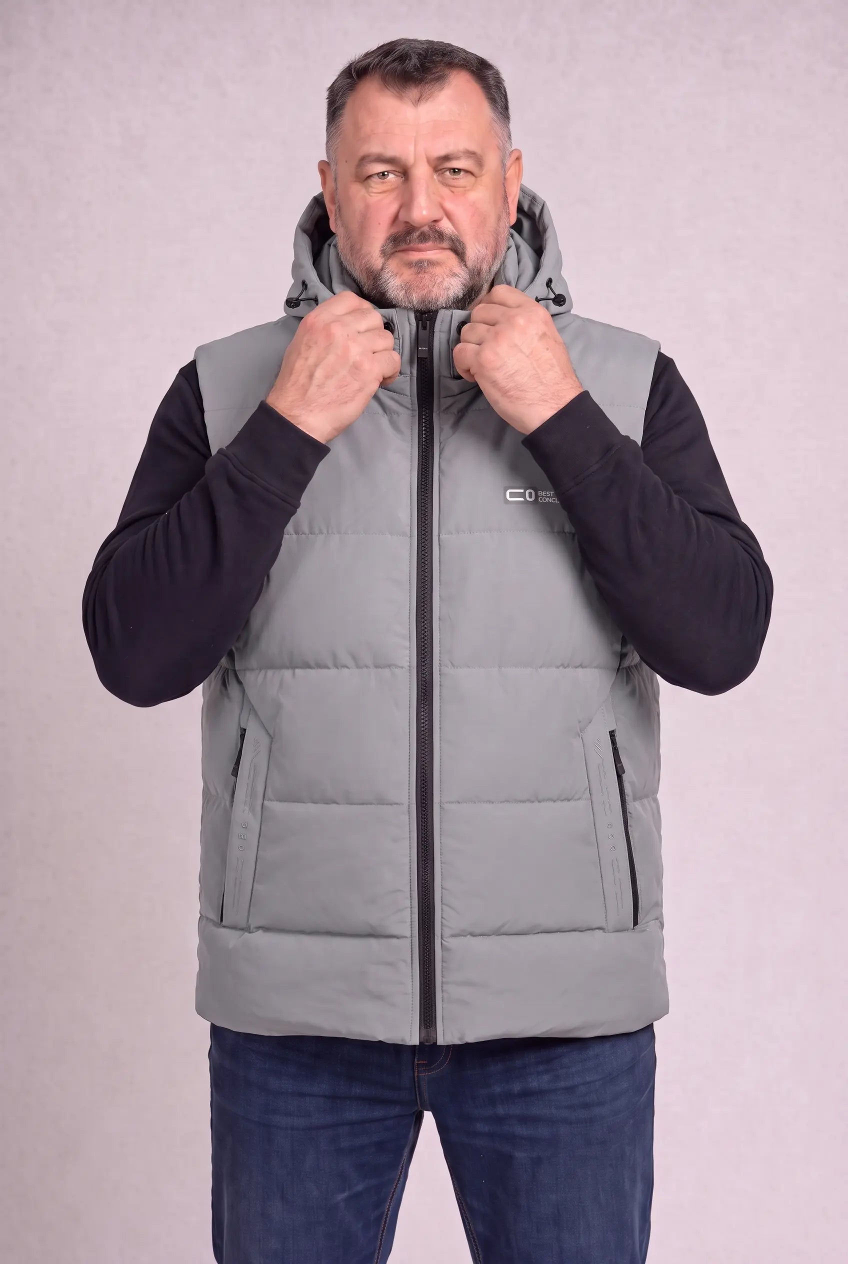 Kamizelka Męska Zimowa Pikowana Bezrękawnik Odpinany Kaptur 2XL-6XL