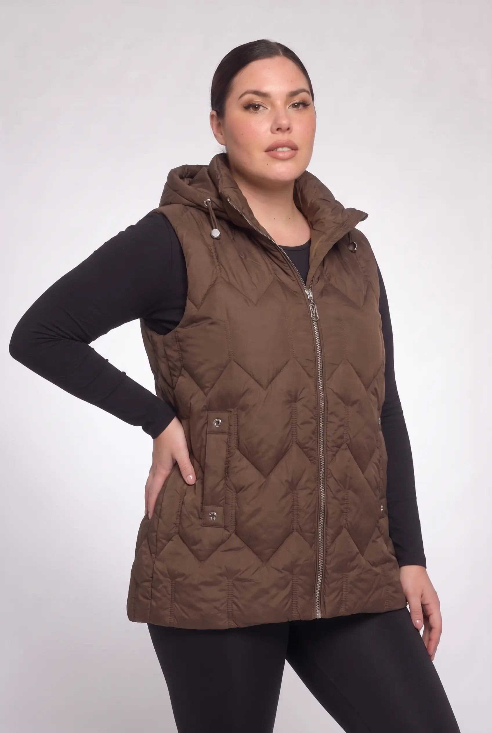 Kamizelka bezrękawnik pikowany z kapturem plus size 3XL-7XL