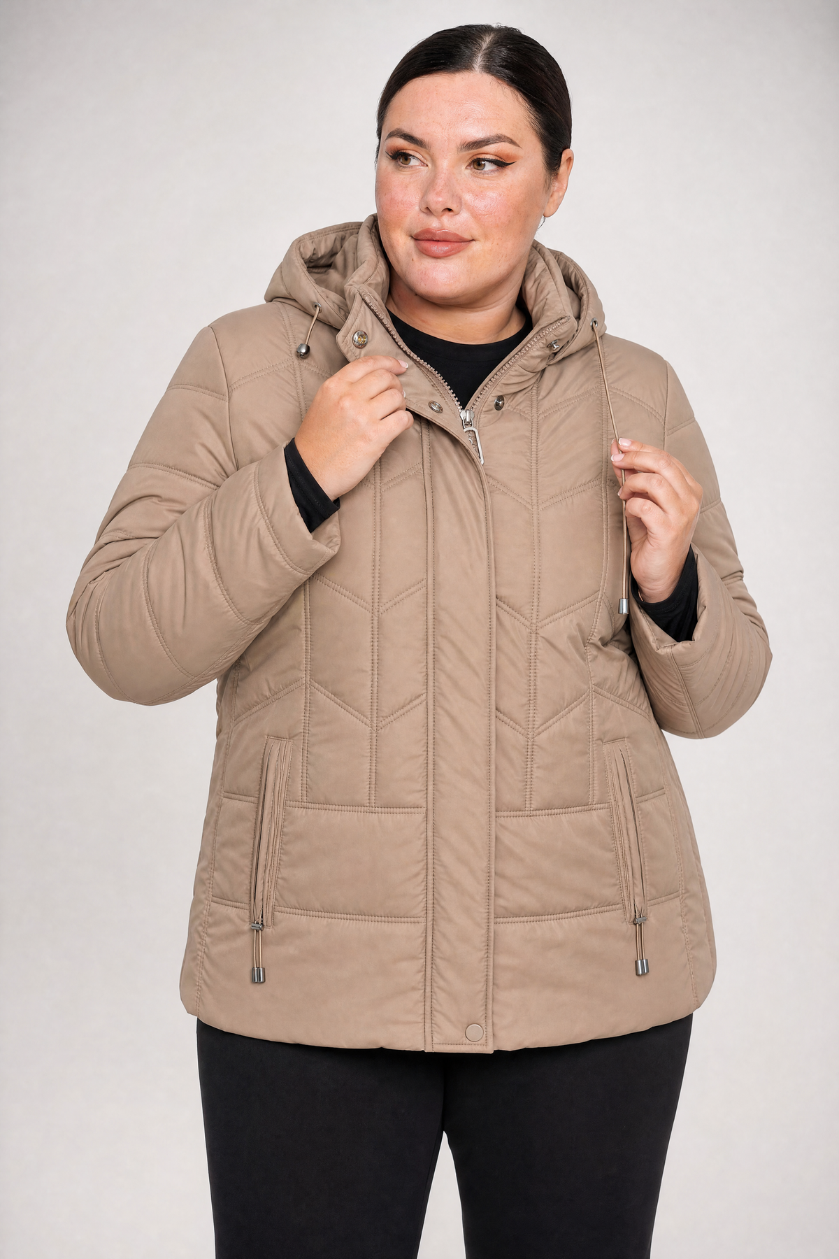 Kurtka damska pikowana odpinany kaptur plus size 3XL-7XL