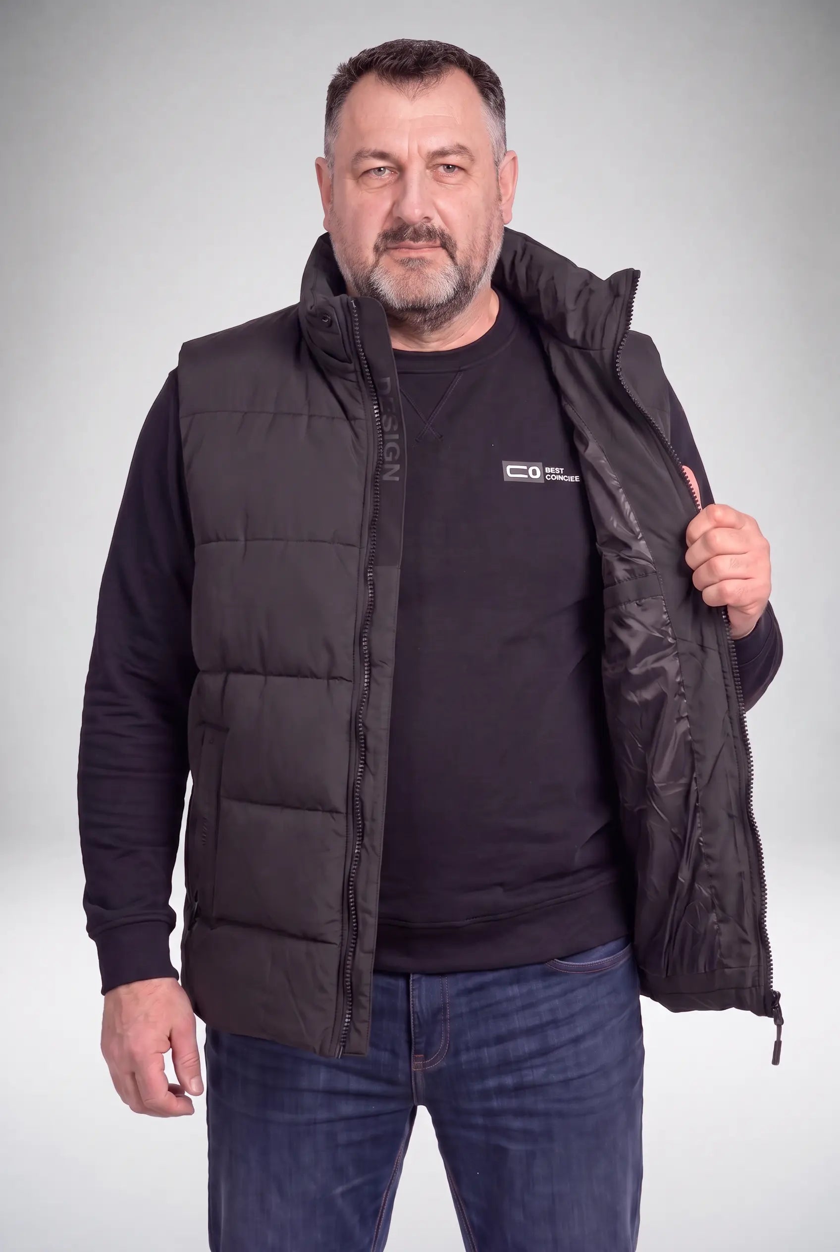 Kamizelka Męska Zimowa Pikowana Bezrękawnik Odpinany Kaptur 2XL-6XL