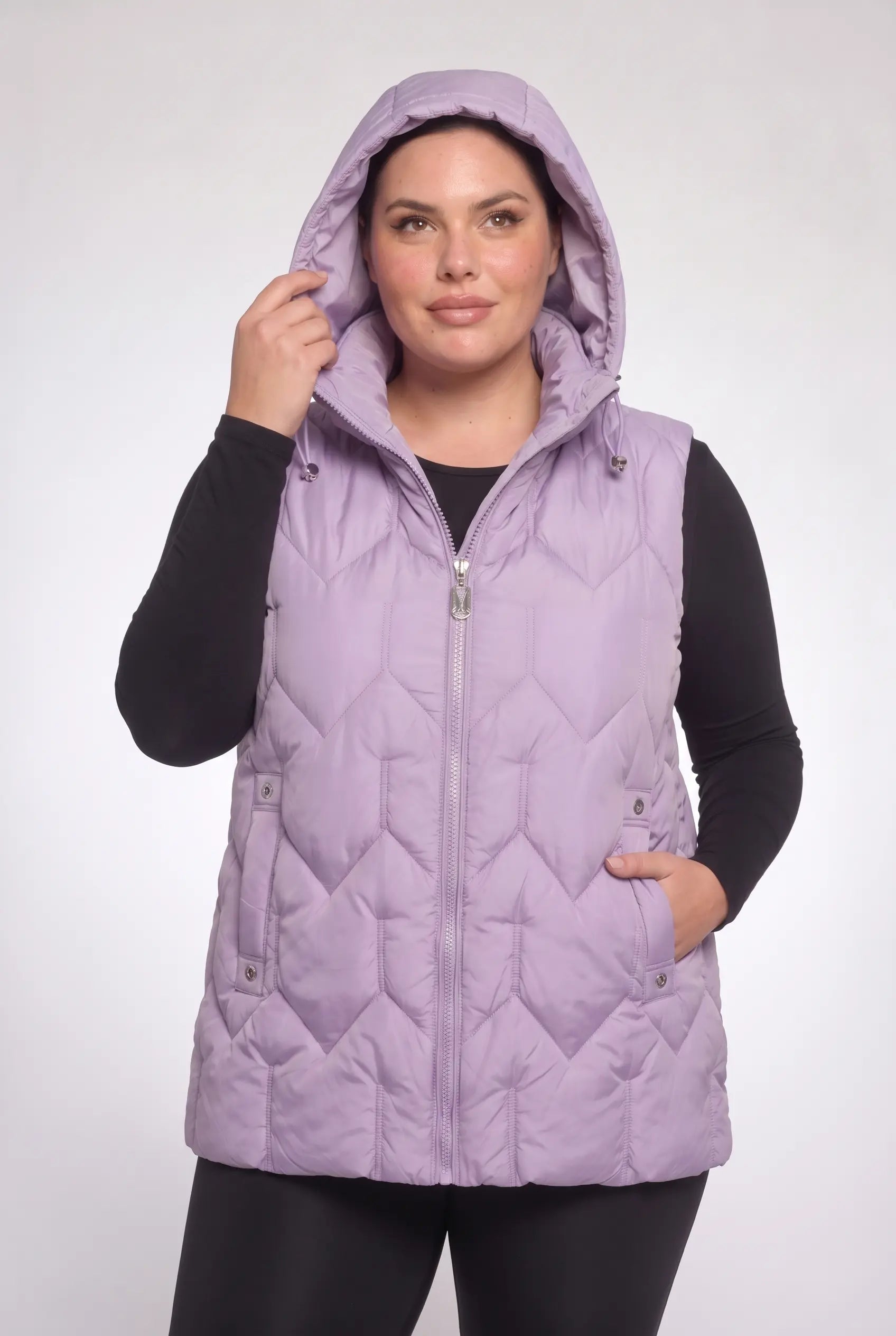 Kamizelka bezrękawnik pikowany z kapturem plus size 3XL-7XL