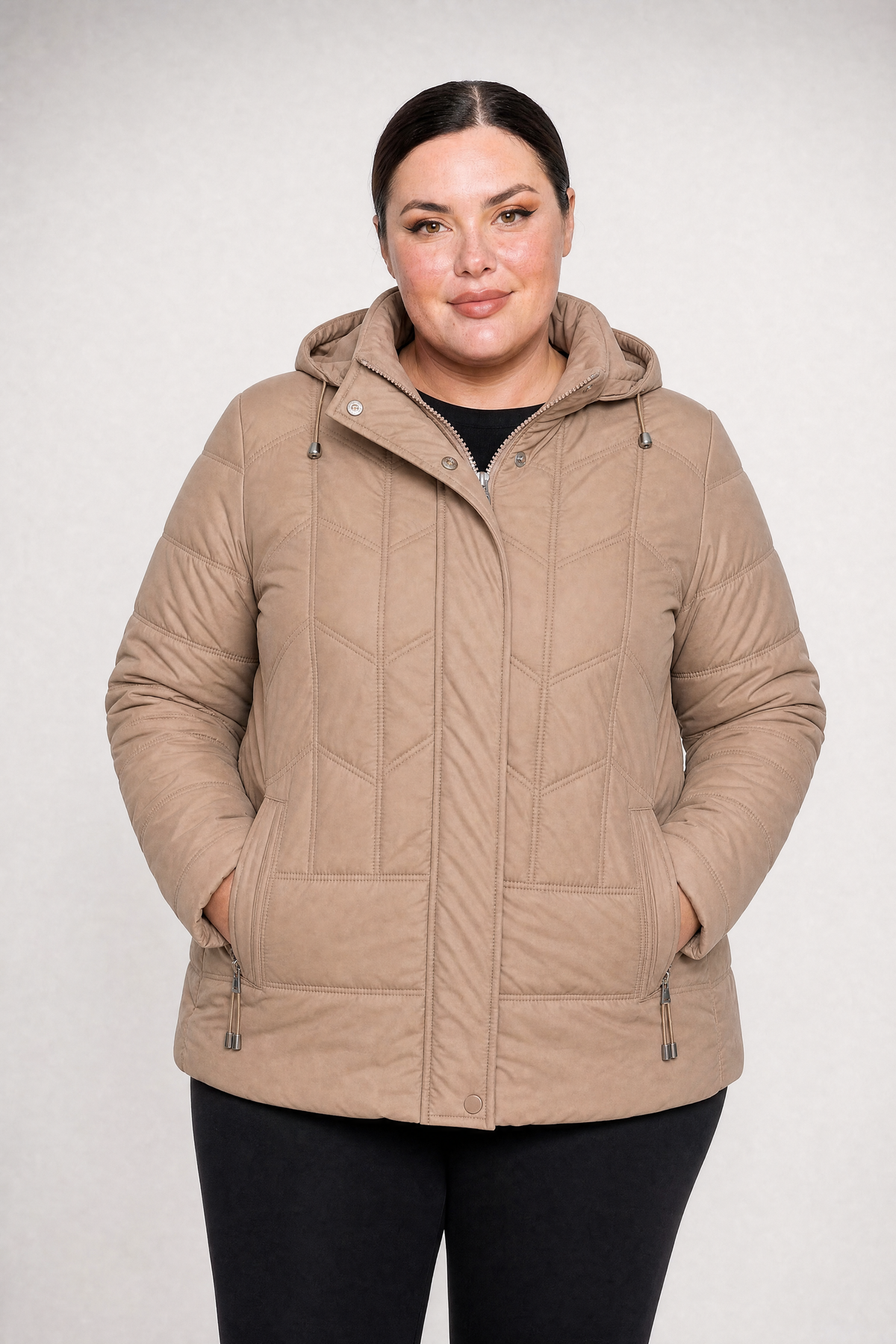 Kurtka damska pikowana odpinany kaptur plus size 3XL-7XL