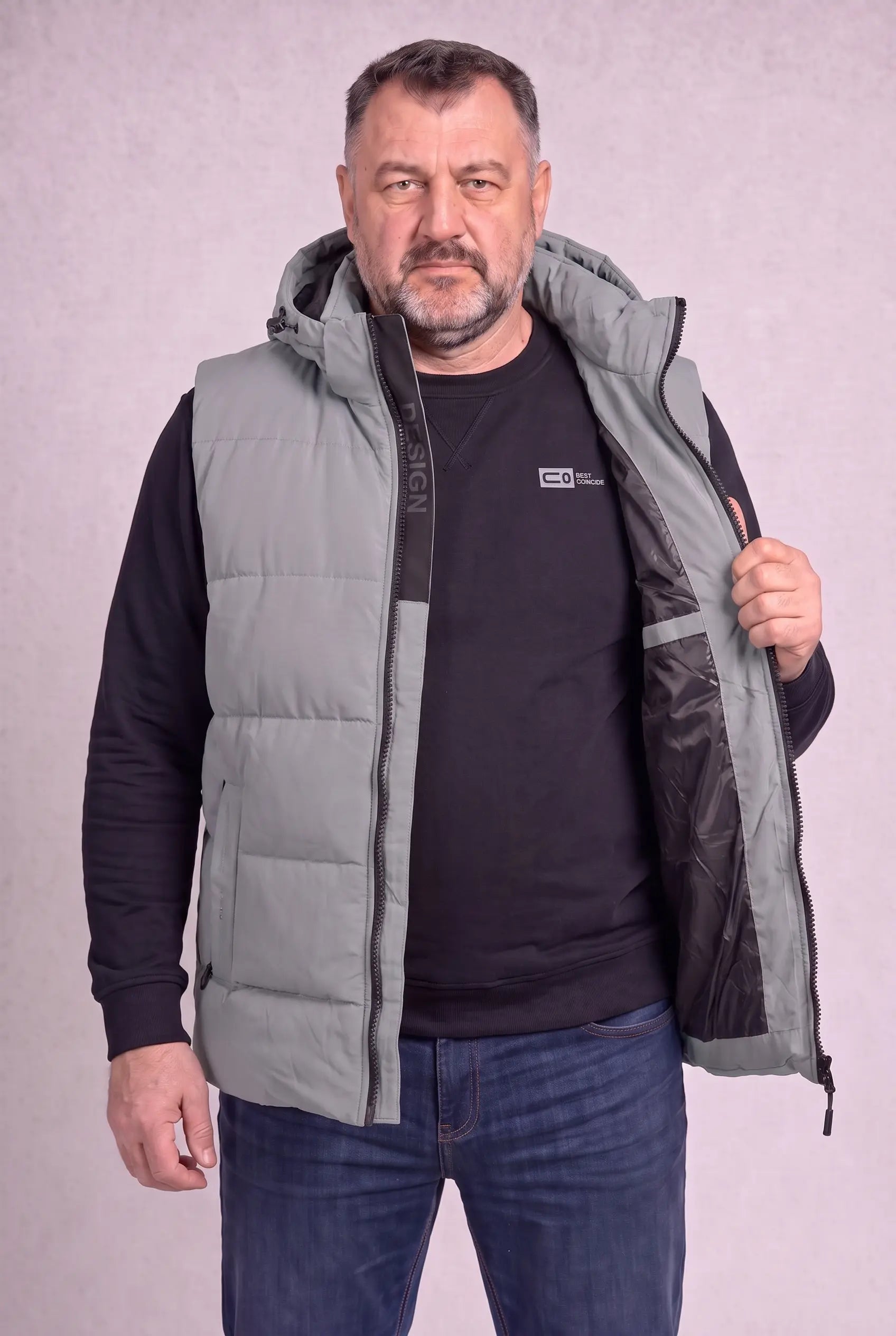Kamizelka Męska Zimowa Pikowana Bezrękawnik Odpinany Kaptur 2XL-6XL
