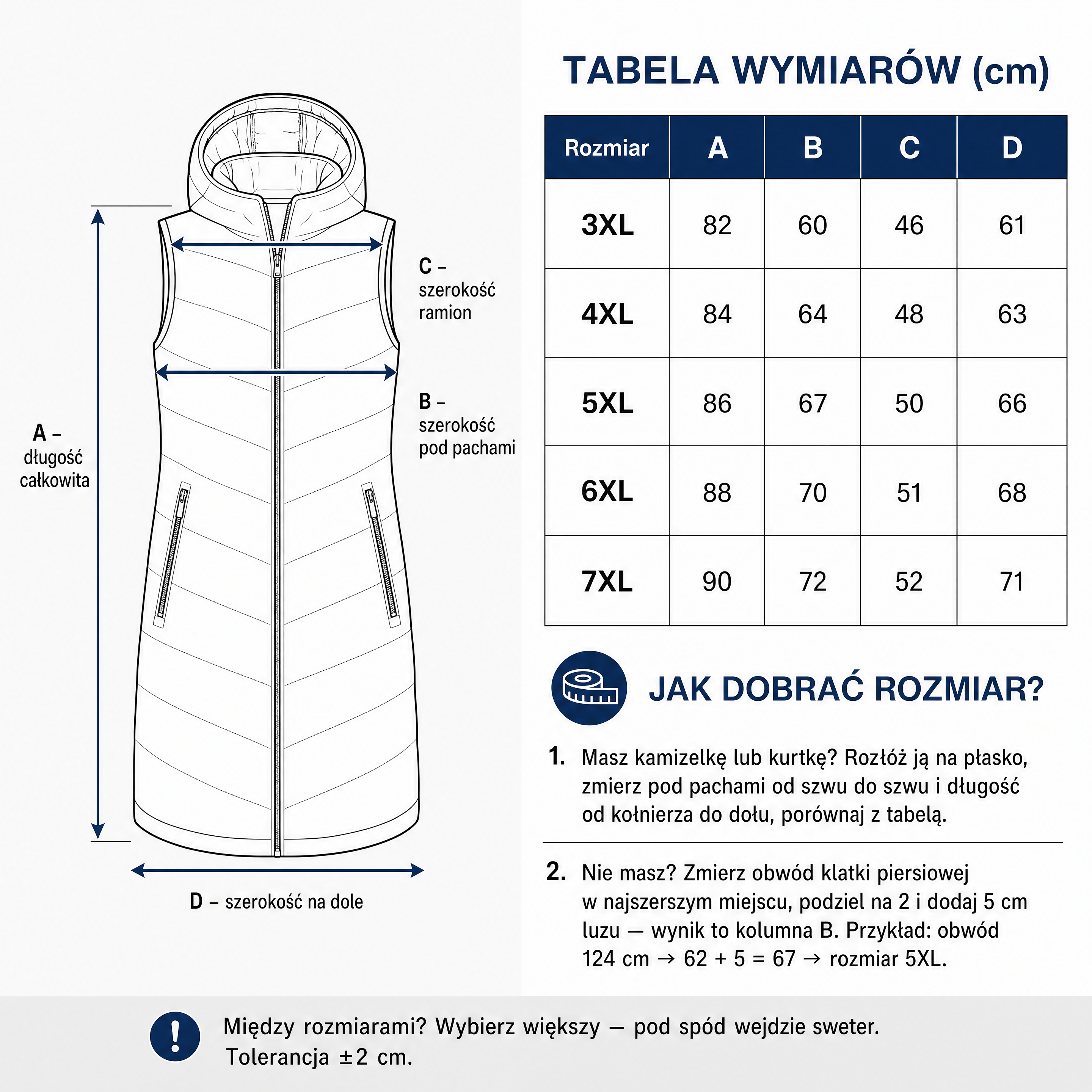 Kamizelka damska długa pikowana duże rozmiary 3XL 4XL 5XL 6XL 7XL